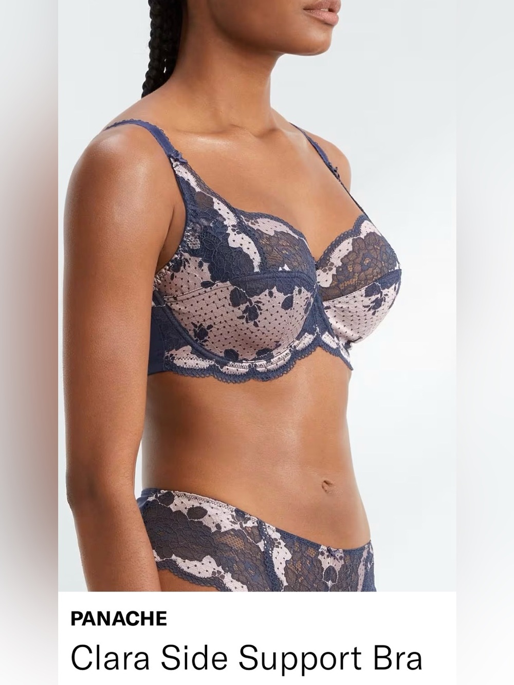 PANACHE Clara Side Support Blue and Beige Lace Underwire Full Coverage Bra